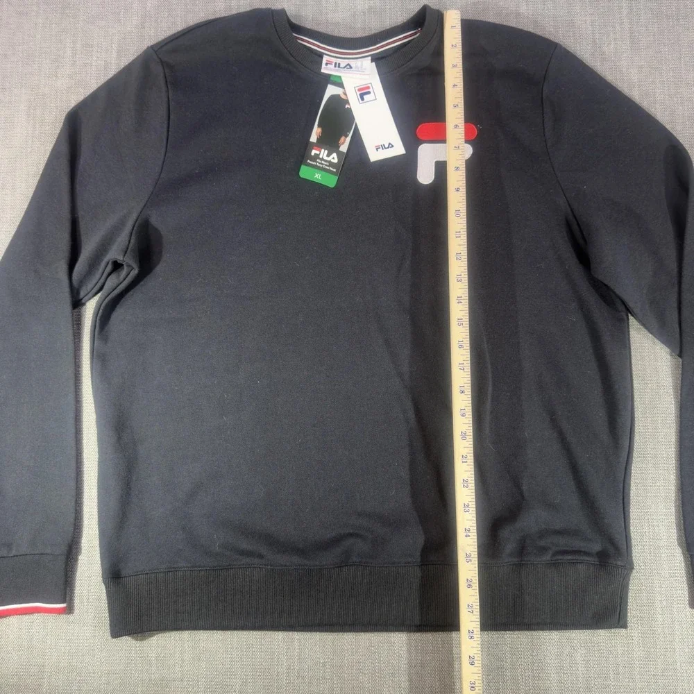 FILA Sweatshirt Mens XL Black Jersey Crewneck Pullover Logo Athletic Top